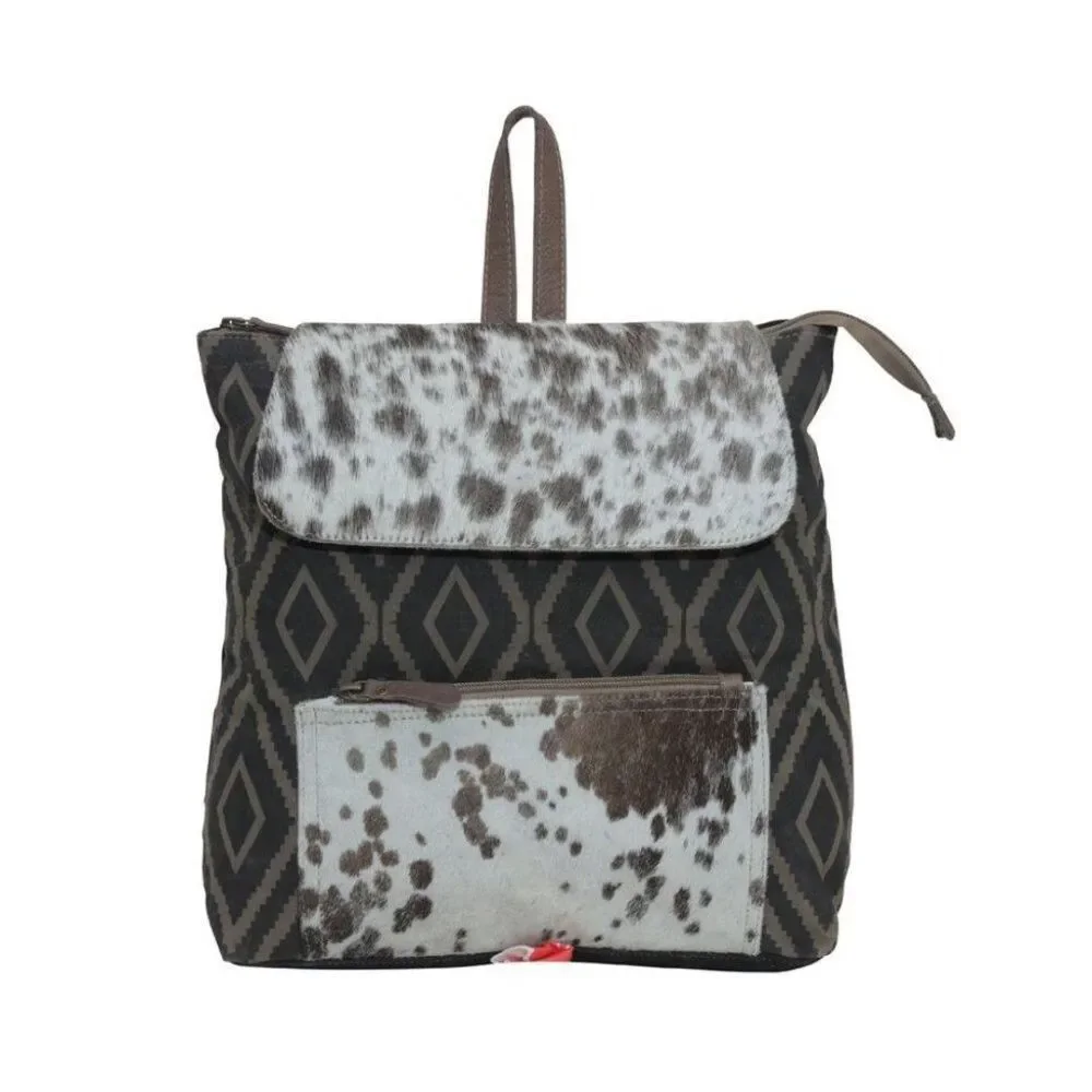 Myra Bag Handmade Mocha Backpack Upcycled Canvas & Cowhide Leather